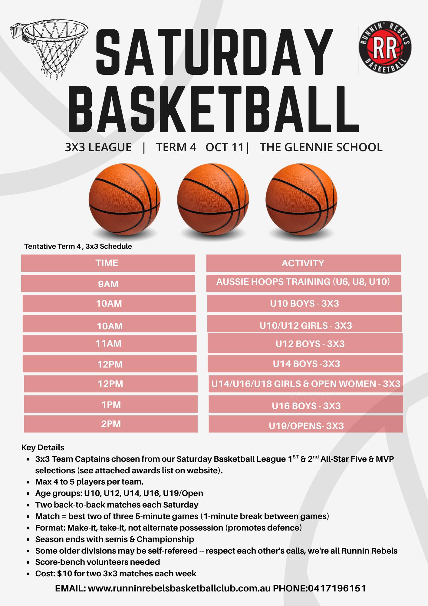 SATURDAY BASKETBALL - 3 x 3 League - 4th Term AT The Glennie School 41 Vacy St Toowoomba